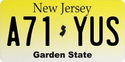 NJ license plate A71YUS