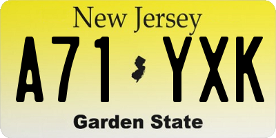 NJ license plate A71YXK