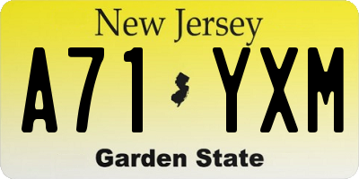 NJ license plate A71YXM