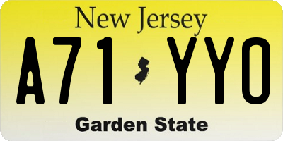 NJ license plate A71YYO