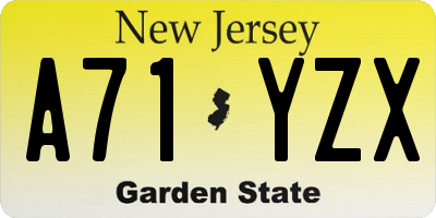 NJ license plate A71YZX