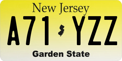 NJ license plate A71YZZ
