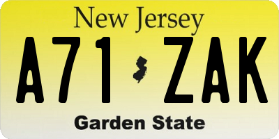 NJ license plate A71ZAK
