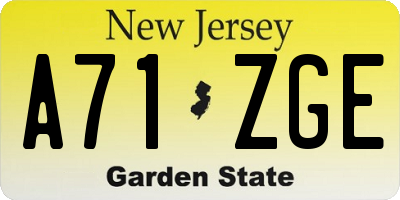 NJ license plate A71ZGE
