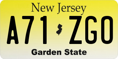 NJ license plate A71ZGO