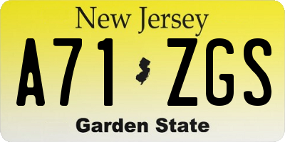 NJ license plate A71ZGS