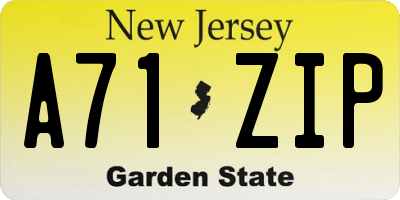 NJ license plate A71ZIP