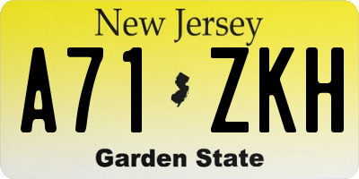 NJ license plate A71ZKH
