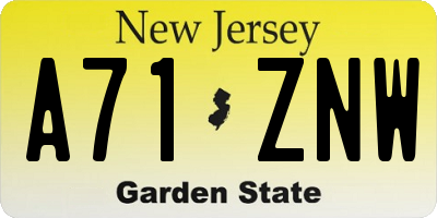 NJ license plate A71ZNW