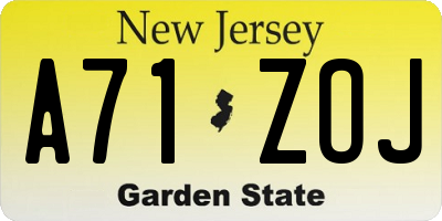 NJ license plate A71ZOJ