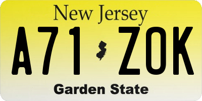 NJ license plate A71ZOK