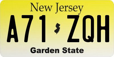 NJ license plate A71ZQH