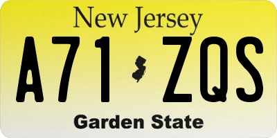 NJ license plate A71ZQS