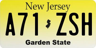 NJ license plate A71ZSH