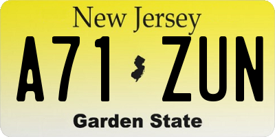 NJ license plate A71ZUN