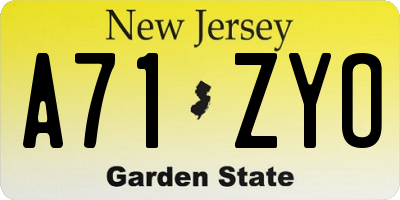 NJ license plate A71ZYO