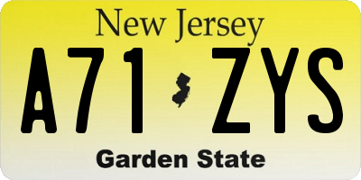 NJ license plate A71ZYS