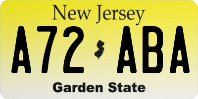 NJ license plate A72ABA