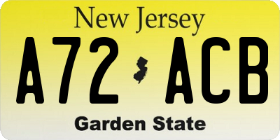 NJ license plate A72ACB
