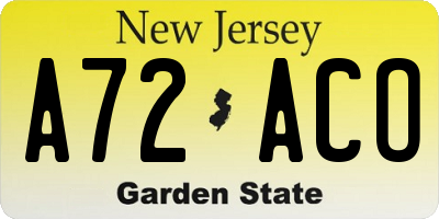 NJ license plate A72ACO