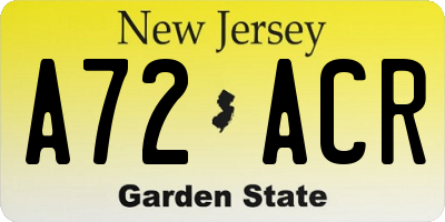 NJ license plate A72ACR