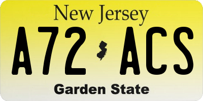 NJ license plate A72ACS