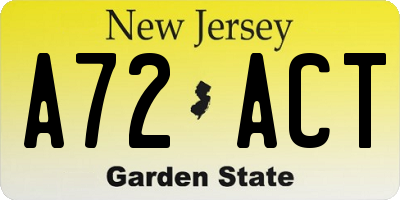 NJ license plate A72ACT