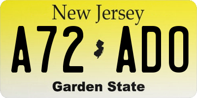 NJ license plate A72ADO