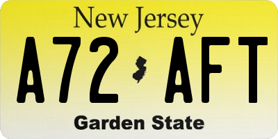 NJ license plate A72AFT