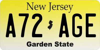 NJ license plate A72AGE