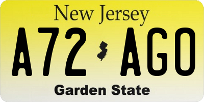 NJ license plate A72AGO