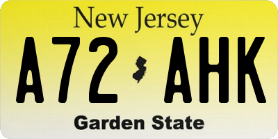 NJ license plate A72AHK
