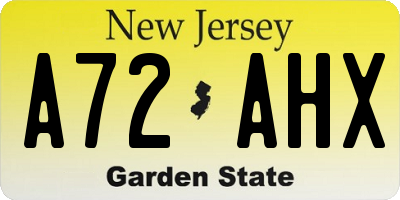 NJ license plate A72AHX