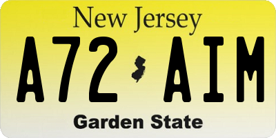 NJ license plate A72AIM