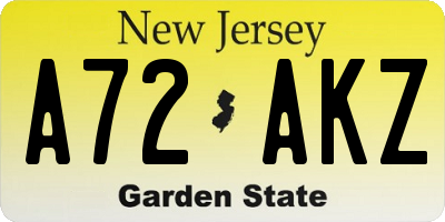 NJ license plate A72AKZ