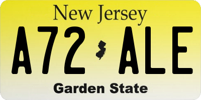 NJ license plate A72ALE
