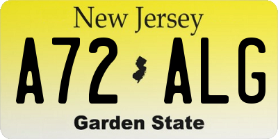 NJ license plate A72ALG