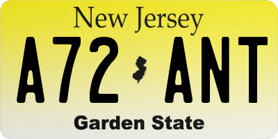 NJ license plate A72ANT