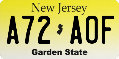 NJ license plate A72AOF