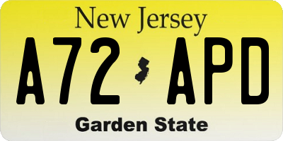 NJ license plate A72APD