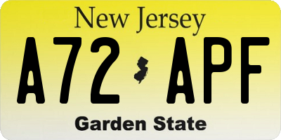 NJ license plate A72APF