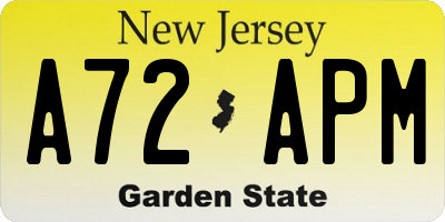 NJ license plate A72APM