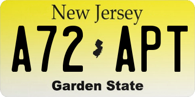 NJ license plate A72APT