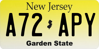 NJ license plate A72APY