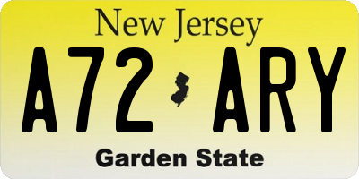 NJ license plate A72ARY