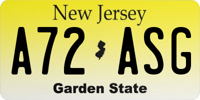 NJ license plate A72ASG