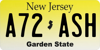 NJ license plate A72ASH