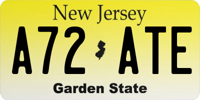 NJ license plate A72ATE