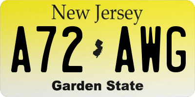 NJ license plate A72AWG