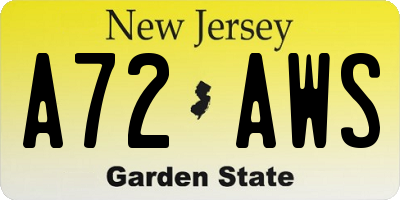 NJ license plate A72AWS